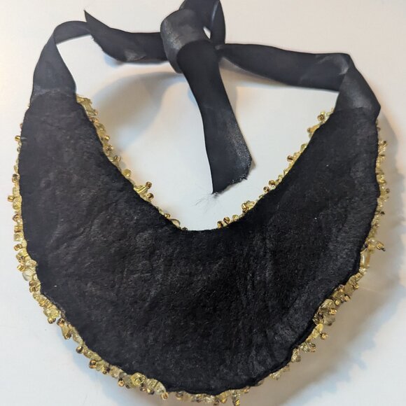 Statement Gold Crystal Bib Necklace Black Ribbon Choker - Picture 7 of 11
